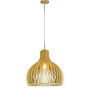 Wooden Pendant Light With Chrome Decorative Cap + Canopy + Lampshade Round D350*450MM