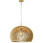 WOODEN PENDANT LIGHT WITH CHROME DECORATIVE CAP + CANOPY + LAMPSHADE BIG ROUND D440*H280MM